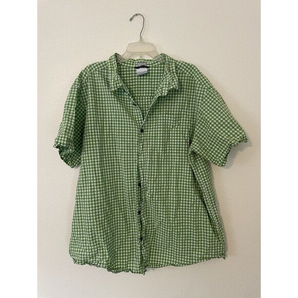 Columbia PFG Mens Checker Plaid Short Sleeve Button Down Shirt 2XL Green - Picture 1 of 4